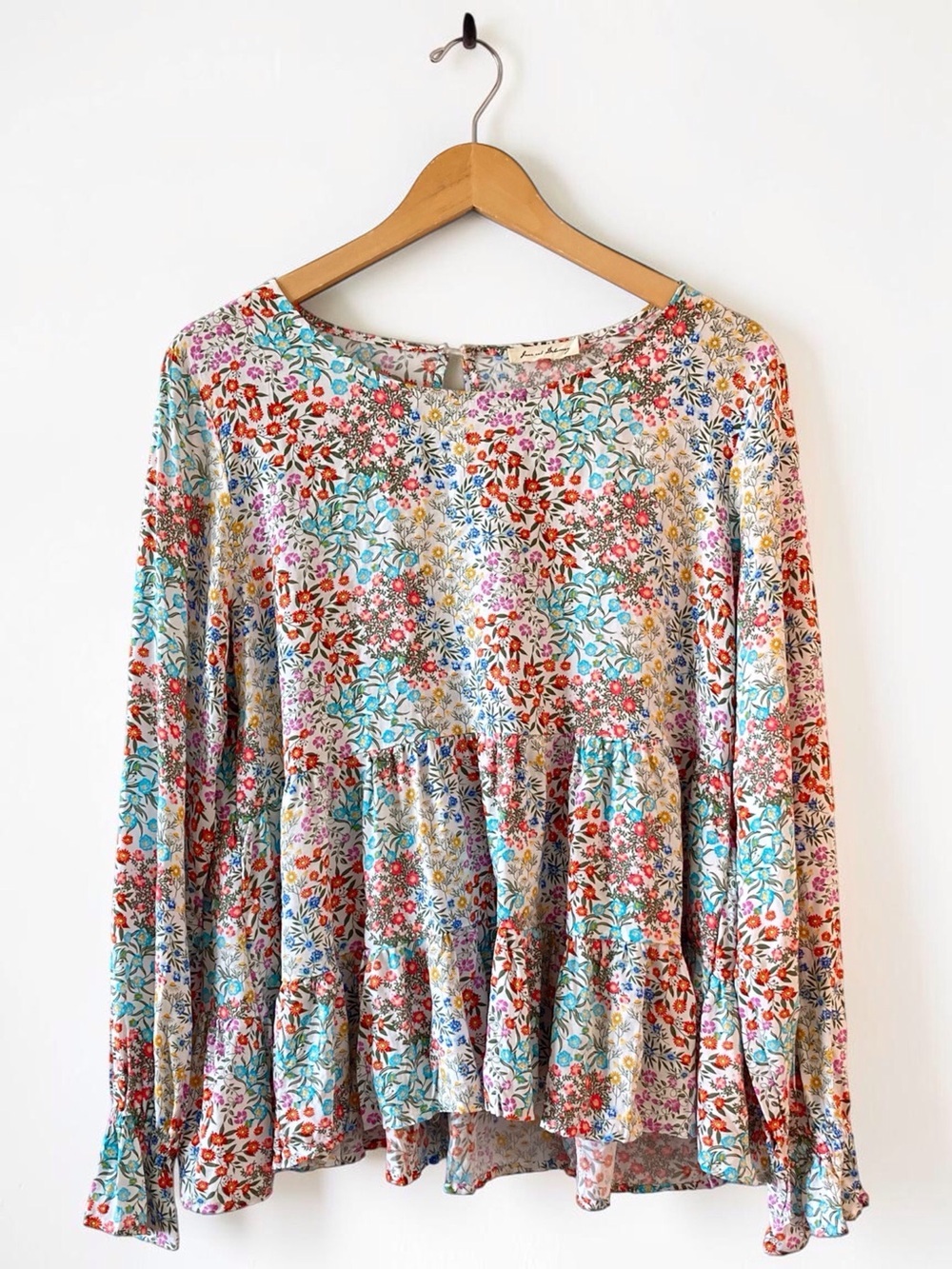 Jane and Delancey Multicolor Floral Tiered Peasant Top Large